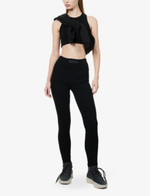 Shop Essentials Fear Of God  Women's Black Rib-knitted Leggings