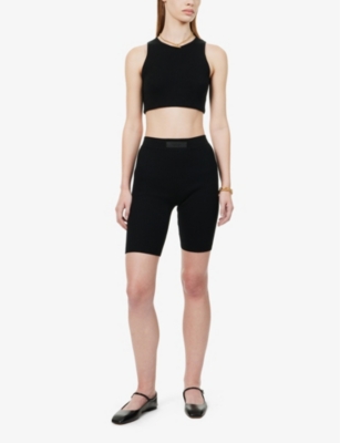 Shop Essentials Fear Of God  Women's Black Rib-knitted Biker Shorts
