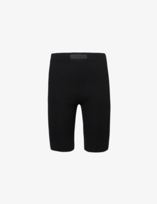 Shop Essentials Fear Of God  Women's Black Rib-knitted Biker Shorts