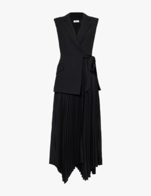 Shop Simkhai Womens Black Shelena Blazer Pleated Woven Maxi Dress