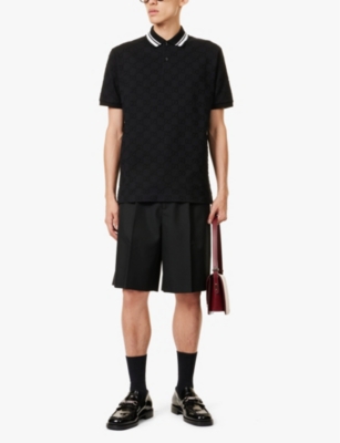 GUCCI MENS GUCCI LOGO-EMBROIDERED CONTRAST-COLLAR STRETCH-COTTON POLO SHIRT