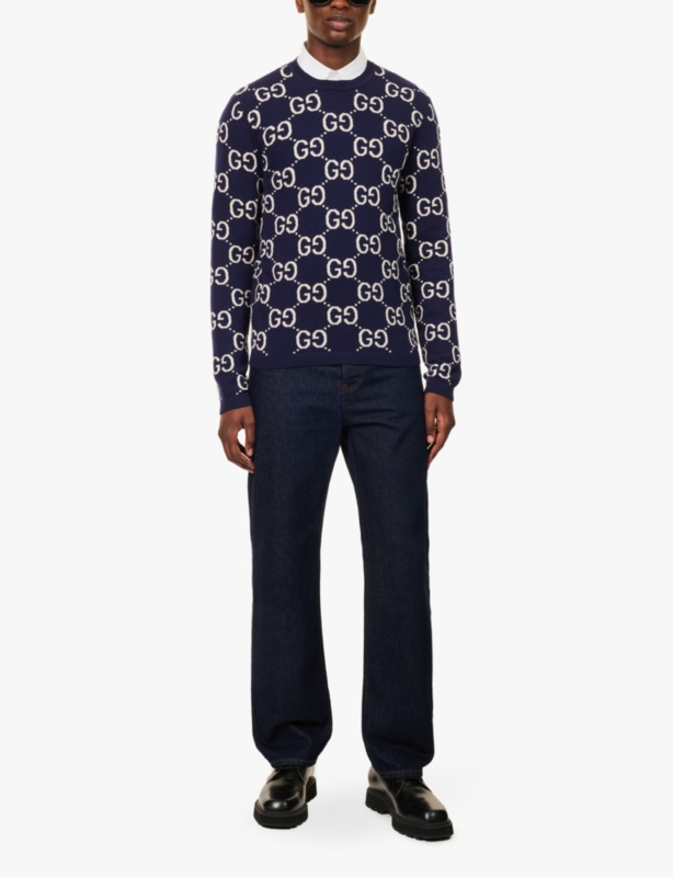Monogram-intarsia regular-fit wool jumper
