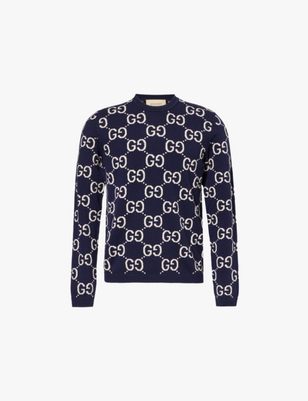 Monogram-intarsia regular-fit wool jumper