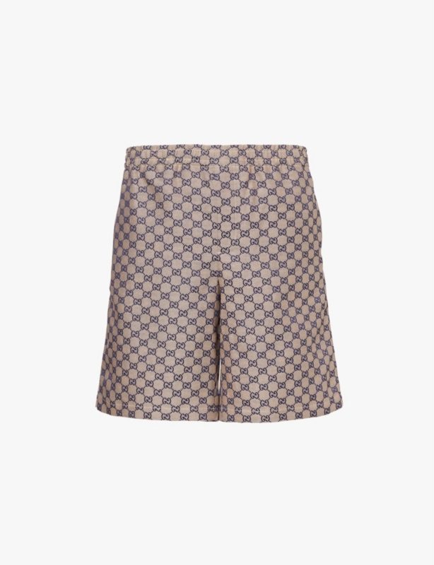 Monogram-pattern elasticated-waist linen-blend shorts
