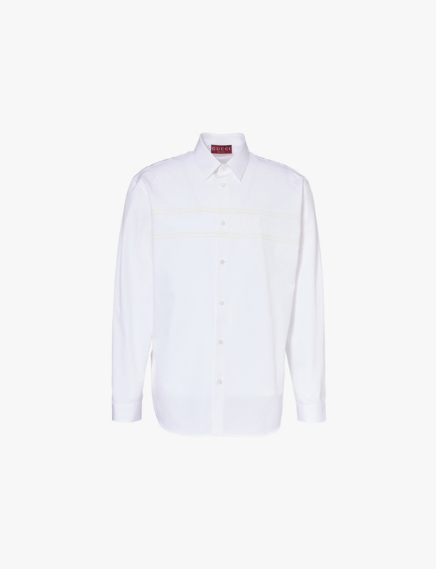 Brand-print relaxed-fit cotton shirt