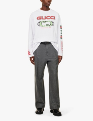 Shop Gucci Mens Brand-embroidery Crew-neck Relaxed Fit Cotton-jersey T-shirt White Mc