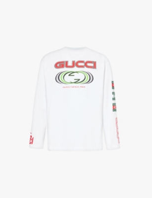 Shop Gucci Mens Brand-embroidery Crew-neck Relaxed Fit Cotton-jersey T-shirt White Mc