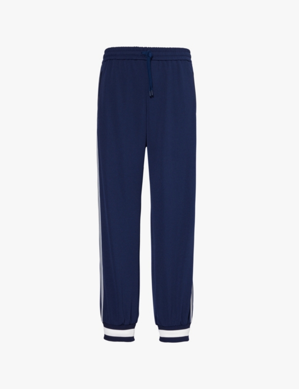 Brand-print striped-print straight-leg relaxed-fit woven-piqué jogging bottoms
