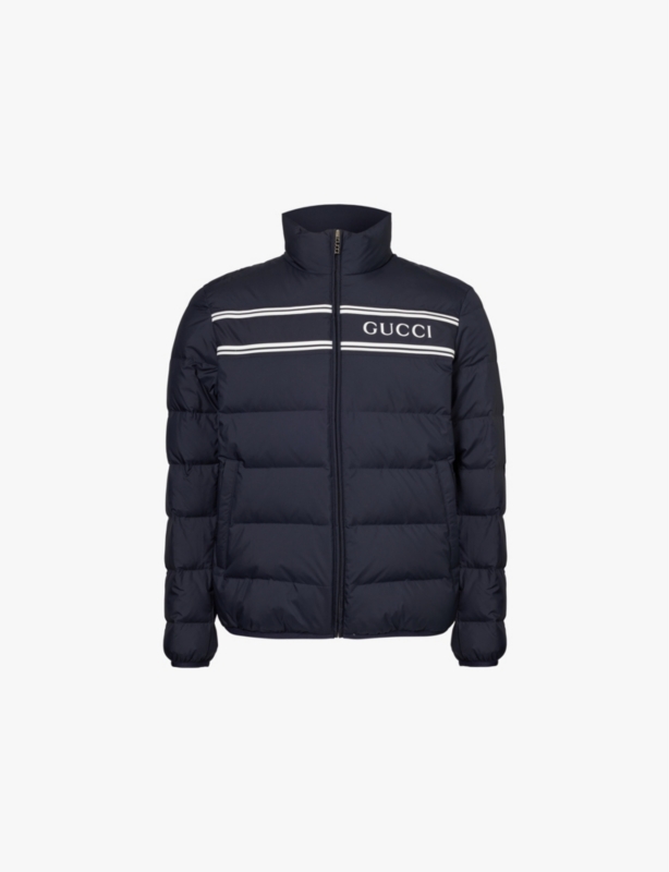 Brand stripe-print lightweight shell-down jacket
