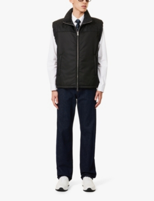 GUCCI MENS BLACK MONOGRAM-PRINT COLLARED PADDED SHELL-DOWN GILET