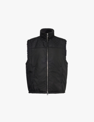 GUCCI MENS BLACK MONOGRAM-PRINT COLLARED PADDED SHELL-DOWN GILET