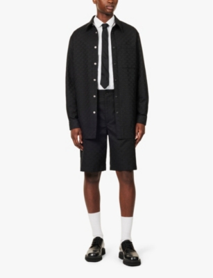 Gucci Mens Black Monogram-pattern Long-sleeves Relaxed-fit Cotton-blend Shirt In Black