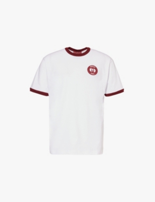 Shop Gucci Men's White Mix Brand-appliqué Contrast-trim Cotton-jersey T-shirt