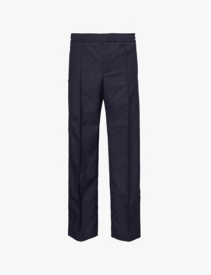 Gucci Mens Dark Grey Mix Monogram-pattern Straight-leg Mid-rise Woven Trousers In Dark Grey Mix