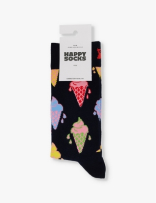 Shop Happy Socks Ice Cream Stretch-cotton-blend Socks In Navy