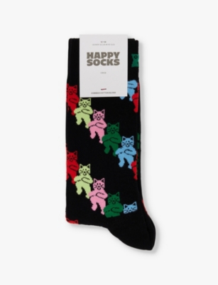 HAPPY SOCKS: Dancing Cats cotton-blend knitted socks