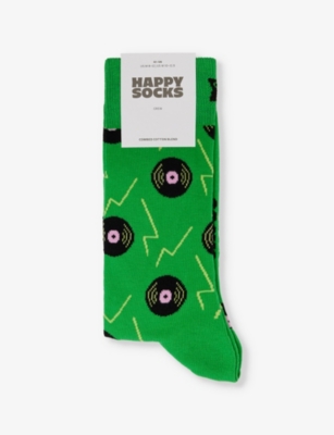 HAPPY SOCKS: Vinyl Green cotton-blend knitted socks