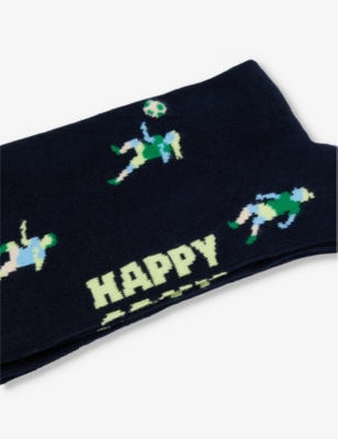 HAPPY SOCKS MENS FOOTBALL STRETCH-COTTON-BLEND SOCKS NAVY 