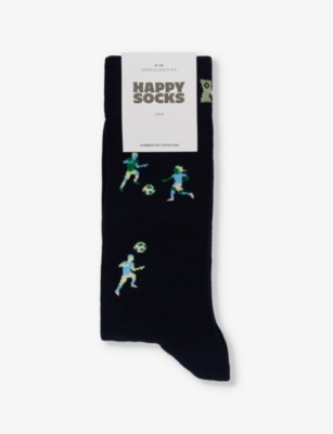 Happy Socks Mens Vy Football Stretch-cotton-blend Socks In Black