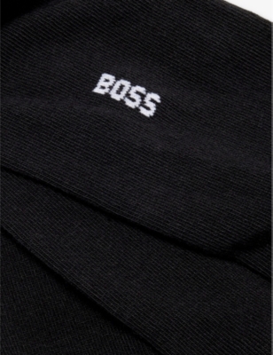 Shop Hugo Boss Boss Men's Black Uni Striped Pack Of Two Cotton-blend Ankle-rise Socks
