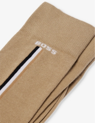 Shop Hugo Boss Boss Men's Dark Beige Iconic Logo-print Pack Of Two Stretch-cotton Blend Socks
