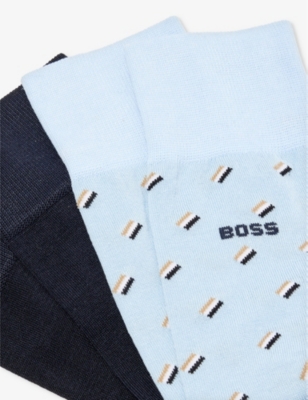 Shop Hugo Boss Boss Men's Light/pastel Blue Stripe-motif Pack Of Two Cotton-blend Socks