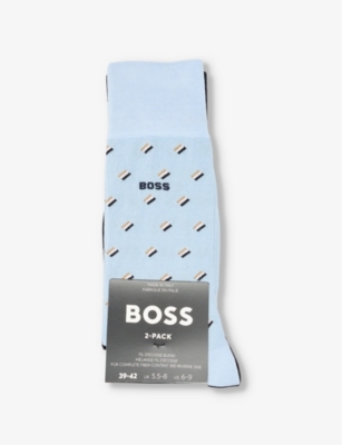 Shop Hugo Boss Boss Men's Light/pastel Blue Stripe-motif Pack Of Two Cotton-blend Socks