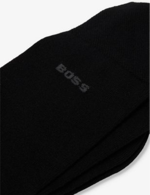 Shop Hugo Boss Boss Men's Black Bamboo Logo-print Pack Of Two Stretch-woven Blend Socks