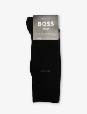 Shop Hugo Boss Boss Men's Black Bamboo Logo-print Pack Of Two Stretch-woven Blend Socks