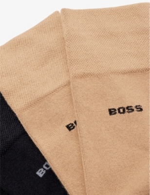 Shop Hugo Boss Mens Boss Logo-pattern Pack Of Two Cotton-blend Socks In Medium Beige