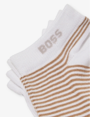 Shop Hugo Boss Boss Men's White Bamboo Stripe-pattern Pack Of Two Stretch-woven Blend Socks