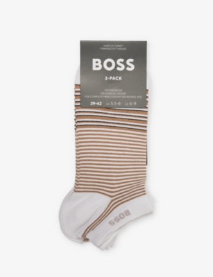 Shop Hugo Boss Boss Men's White Bamboo Stripe-pattern Pack Of Two Stretch-woven Blend Socks
