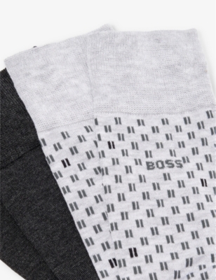 Shop Hugo Boss Boss Men's Silver Tile-print Pack Of Two Cotton-blend Socks