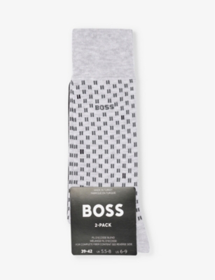 Shop Hugo Boss Boss Men's Silver Tile-print Pack Of Two Cotton-blend Socks