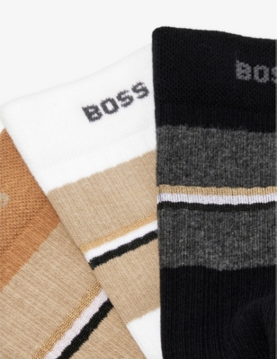 Shop Hugo Boss Boss Men's Open Miscellaneous College Striped Pack Of Three Cotton-blend Socks