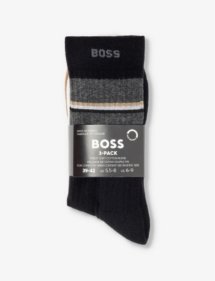 Shop Hugo Boss Boss Men's Open Miscellaneous College Striped Pack Of Three Cotton-blend Socks