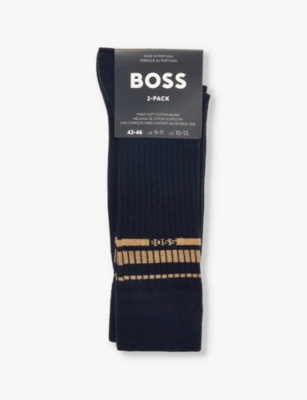 BOSS: Ribbed pack of two cotton-blend knitted socks