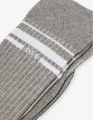 Shop Hugo Boss Stripe-pattern Pack Of Two Stretch-cotton Blend Socks In Silver