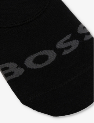 Shop Hugo Boss Boss Men's Black Logo Text-pattern Pack Of Two Stretch-cotton Blend Socks