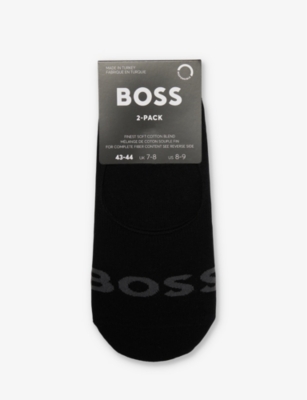 Hugo Boss Boss Mens Black Logo Text-pattern Pack Of Two Stretch-cotton Blend Socks
