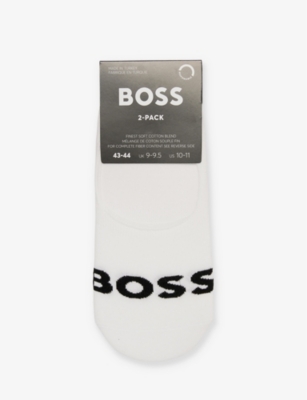 Shop Hugo Boss Boss Men's White Logo Text-pattern Pack Of Two Stretch-cotton Blend Socks