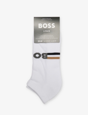 Shop Hugo Boss Boss Men's White Iconic Logo-pattern Pack Of Two Stretch-cotton Blend Socks