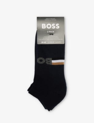 BOSS: Iconic logo-pattern pack of two stretch-cotton blend socks