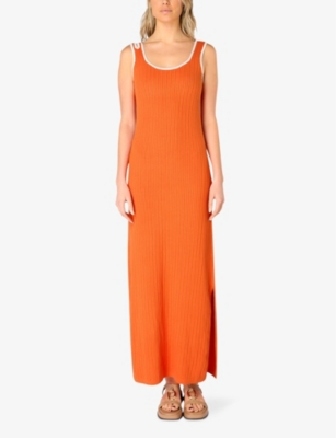 Shop Ro&zo Women's Orange Cut-out Strap Knitted Midi Dress