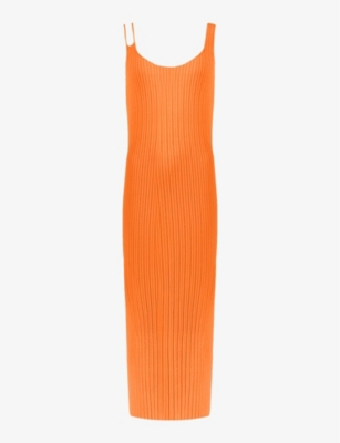 Shop Ro&zo Womens Orange Cut-out Strap Knitted Midi Dress