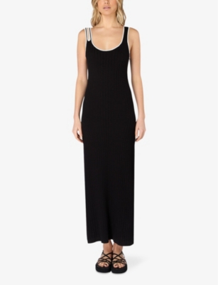 Shop Ro&zo Women's Black Cut-out Strap Knitted Midi Dress