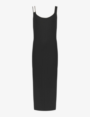 Shop Ro&zo Women's Black Cut-out Strap Knitted Midi Dress