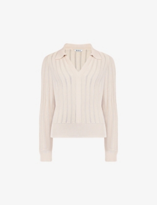 Ro&zo Collar Ribbed Knitted Top In White