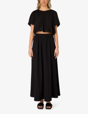Shop Ro&zo Parachute High-rise Stretch-woven Maxi Skirt In Black