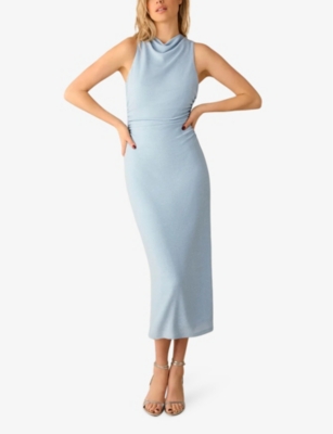 RO&ZO: High-neck gathered stretch-jersey midi dress